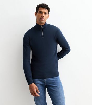 Jack Jones Navy Slim Quarter Zip Jumper New Look