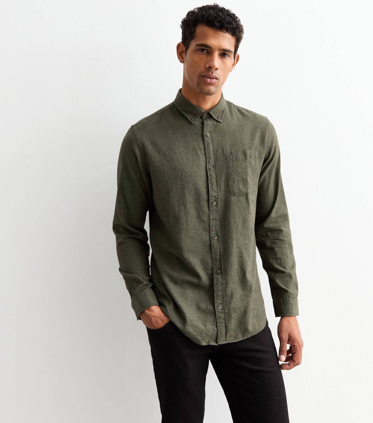 Men's Khaki Regular Long Sleeve Shirt Jack & Jones New Look