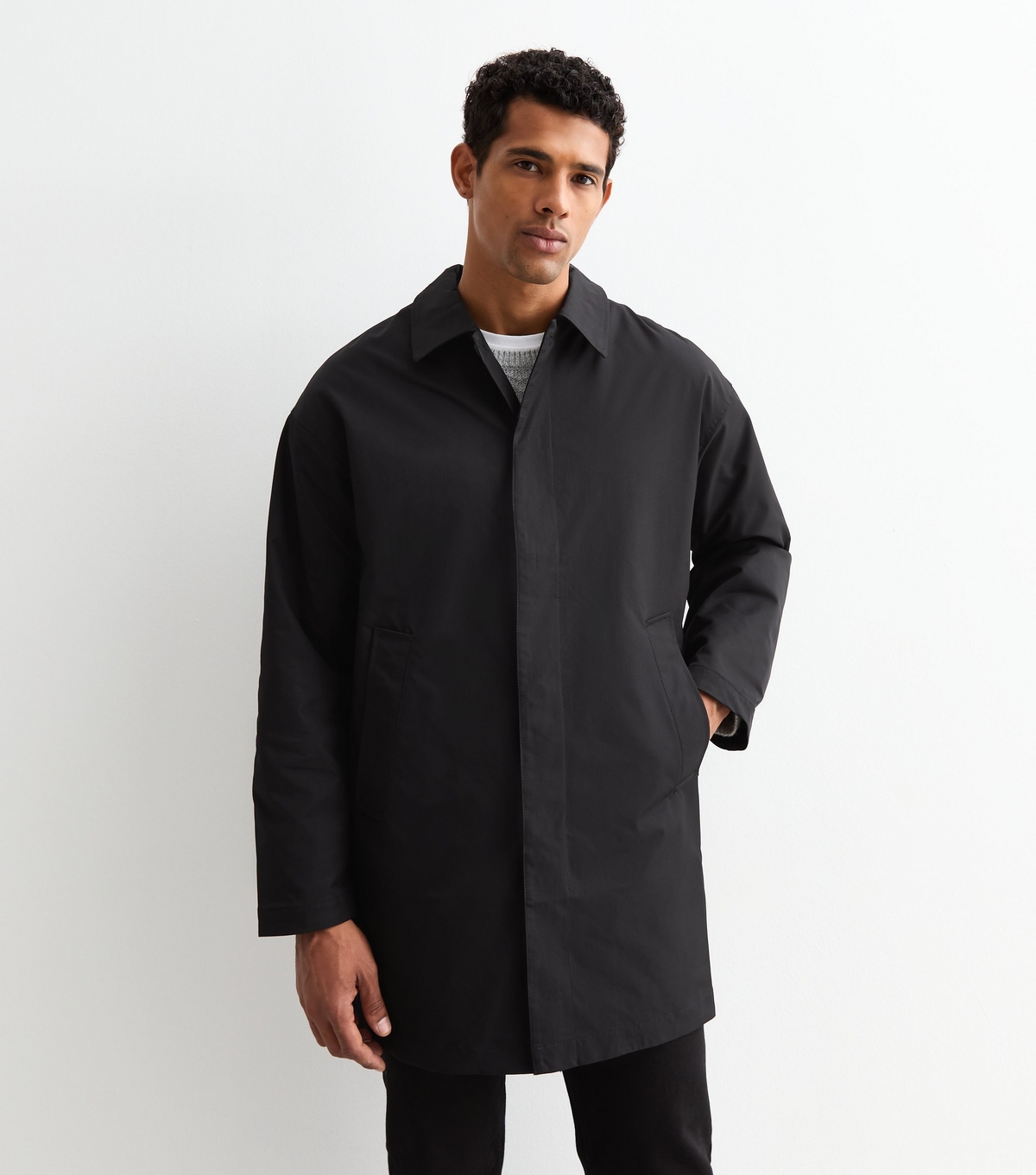 Men's Black Relaxed Mac Coat Jack & Jones New Look