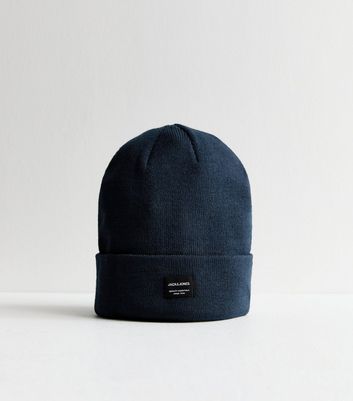 Men's Jack & Jones Navy Knit Beanie Hat New Look