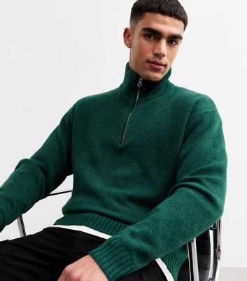 Jack & Jones Green High Neck Half Zip Jumper