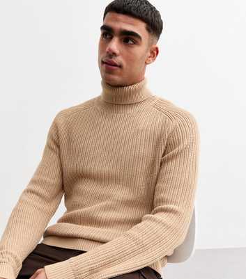 Jack & Jones Brown Cody Ribbed Roll Neck Jumper