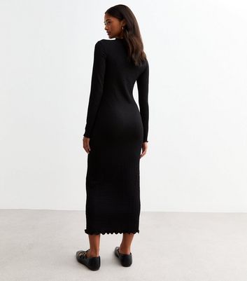 Black Crinkled Long Sleeve Midi Dress New Look