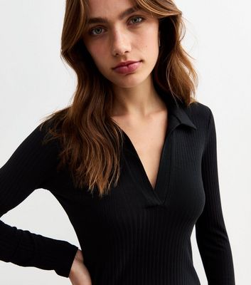 V Neck Womens Black Long Sleeve Dress Skater Dress Black Long