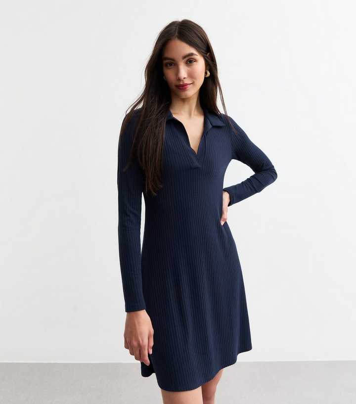 long sleeve long dress bodycon NAVY BLUE LONG SLEEVE TRAPEZOID NECKLINE BODYCON FULL DRESS | CULT MIA