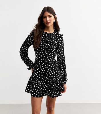 Black Polka Dot Peter Pan Collar Mini Dress