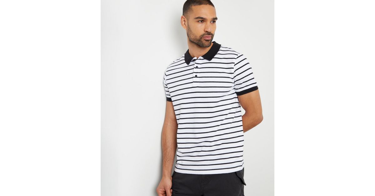 Threadbare White Striped Polo Shirt New Look