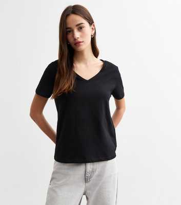 Black Lightweight Cotton V-Neck T-Shirt 