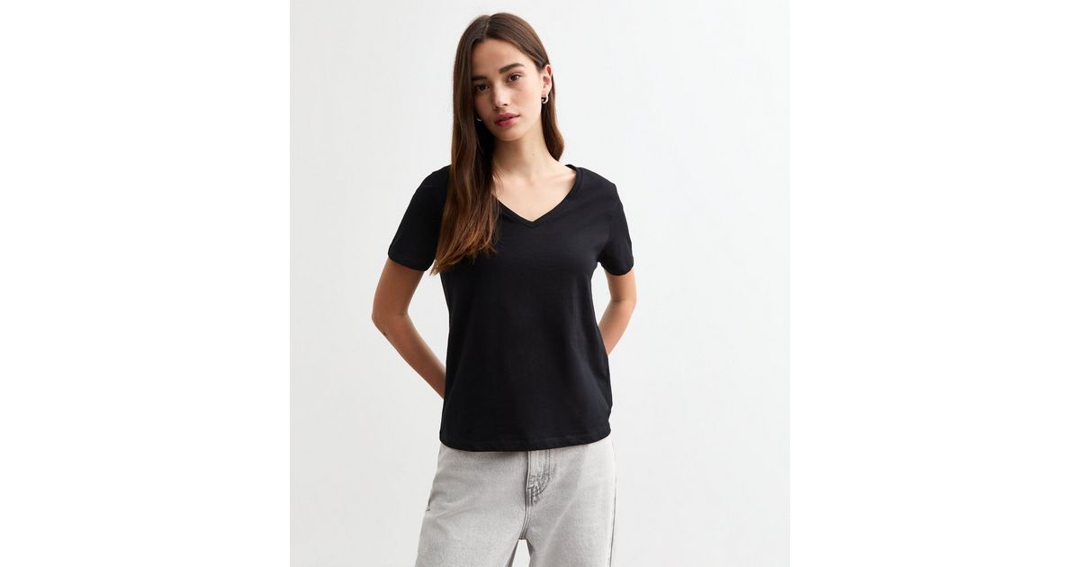 Black Lightweight Cotton V-Neck T-Shirt | New Look