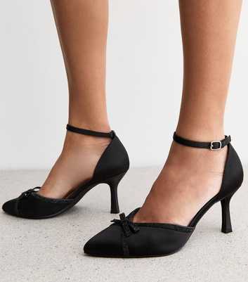 Wide Fit Black Satin Bead Trimmed D'Orsay Pumps