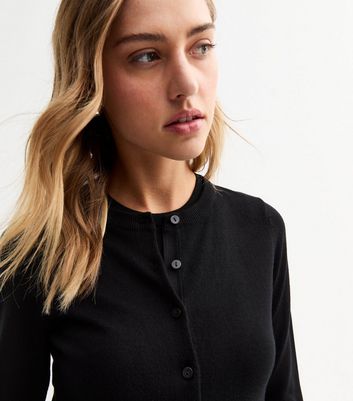 Black Crew Neck Button Up Cardigan | New Look