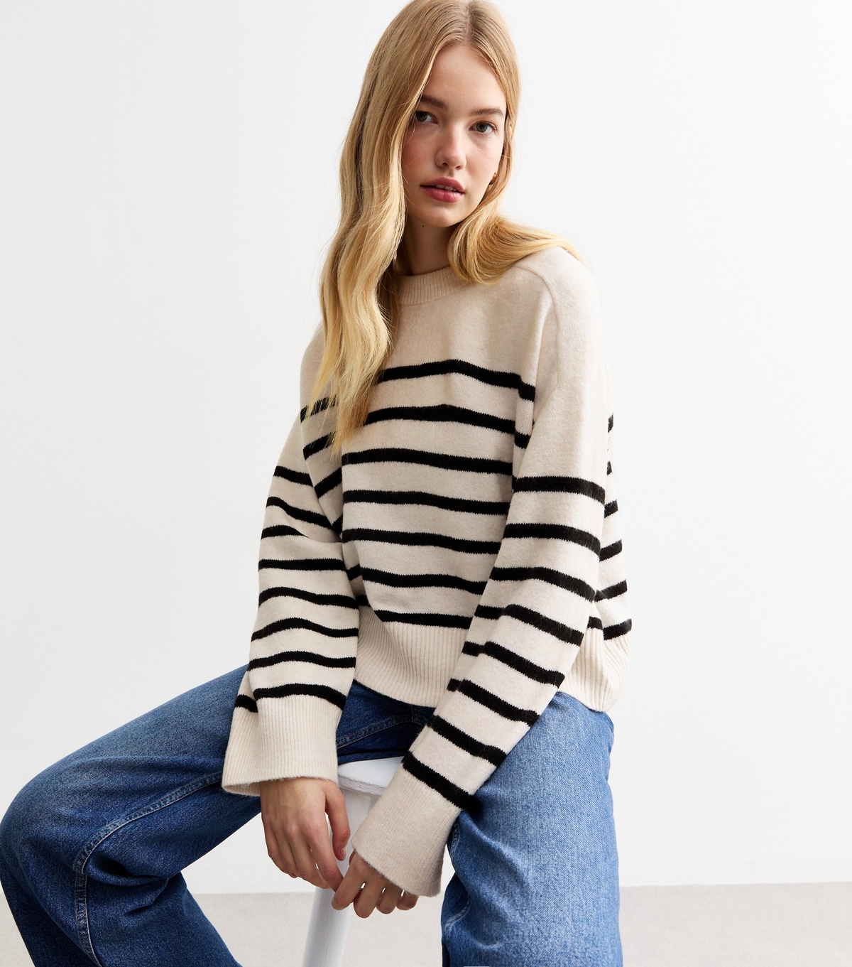 Women's Off White Striped Knit Jumper New Look