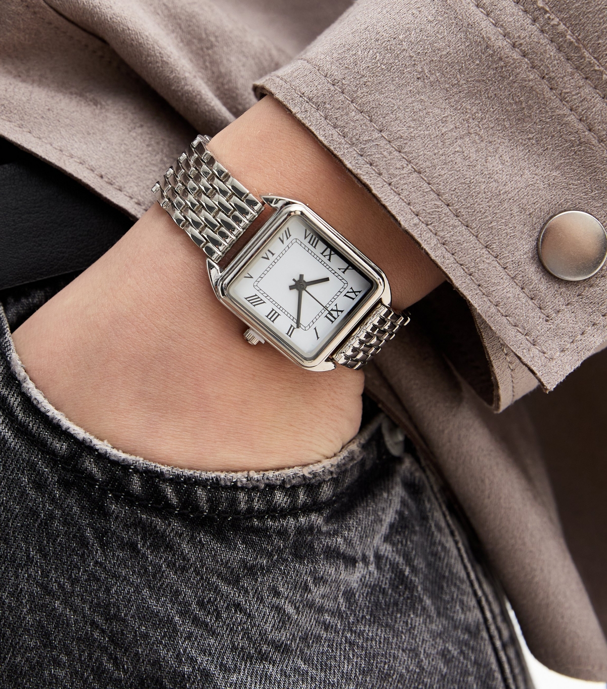 Silver Tone Square Watch New Look