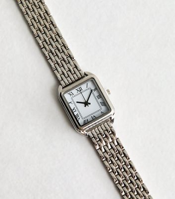 Silver Tone Square Watch New Look