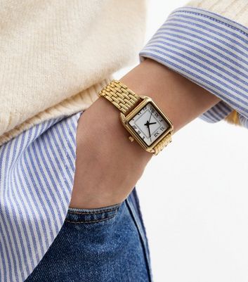 Gold Tone Square Watch New Look