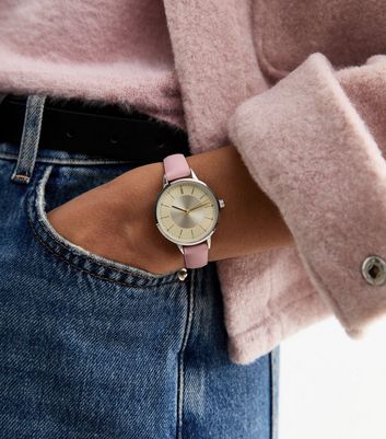 Pink Faux Leather Crystal Watch New Look