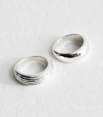 Pack of 2 Silver Tone Dome Rings