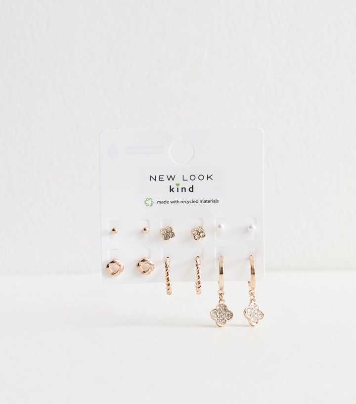 Pack Of 6 Mixed Designs Rose Gold Tone Earrings