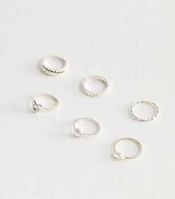 Pack of 6 Silver Tone Diamanté Rings 