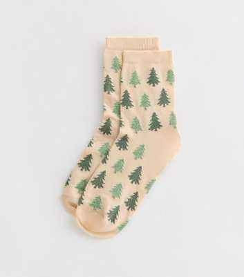 Cream Christmas Tree Socks