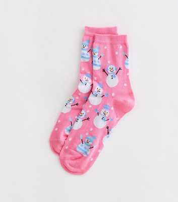 Pink Christmas Snowman Socks