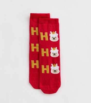 Red Christmas Ho Ho Ho Llama Socks