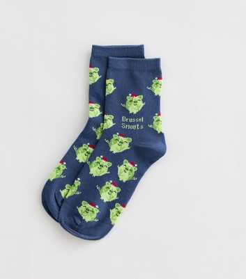 Navy Christmas Brussel Snouts Socks