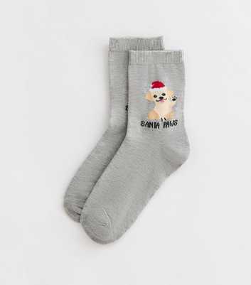 Grey Christmas Puppy Illustration Socks