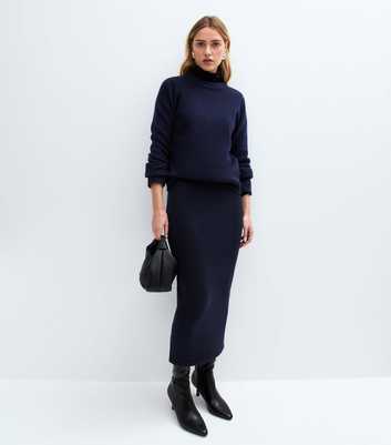 Navy Knitted Midi Skirt