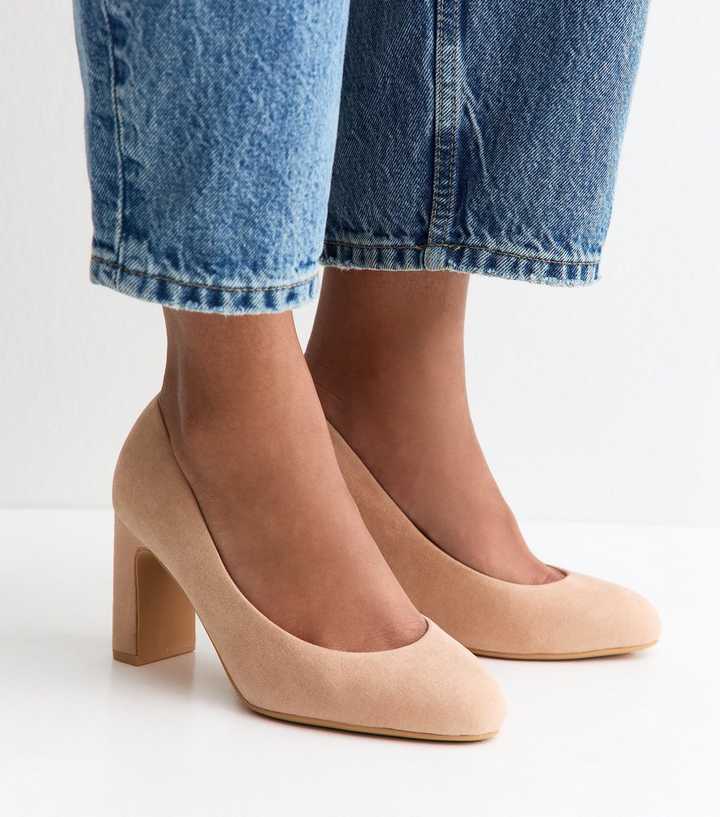 Wide Fit Cream Faux Suede Court Shoes