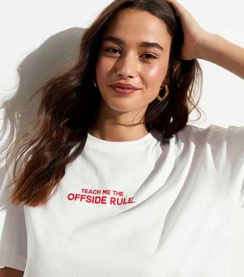 White Teach Me The Offside Rule Print Oversized Cotton T-Shirt