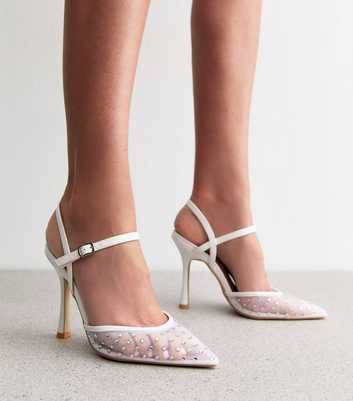 White Diamanté Mesh Stiletto Heel Sandals