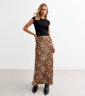 New look satin midi skirt in leopard print best sale