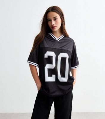 Black Airtex American Football T-Shirt | New Look