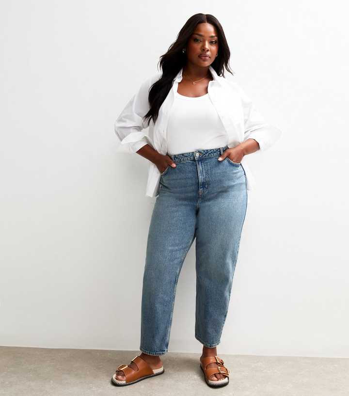 Curves Blue High Waist Mom Jeans
