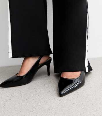 Wide Fit Black Patent Heeled Slingback Court Shoes