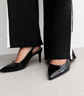 Wide Fit Black Patent Heeled Slingback Court Shoes New Look