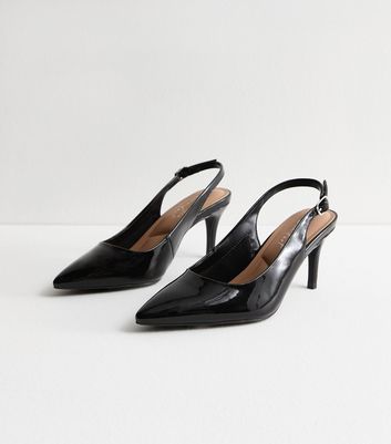 Black patent wide fit court shoes on sale