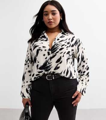 White Abstract Print Shirt