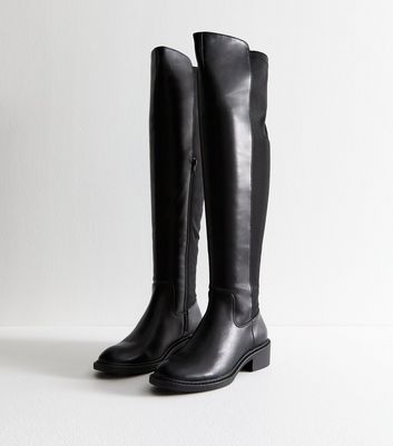 Black leather knee high boots uk online