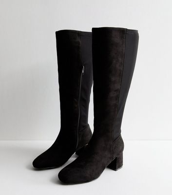 Wide Fit Black Gold Trim Knee High Boots New Look