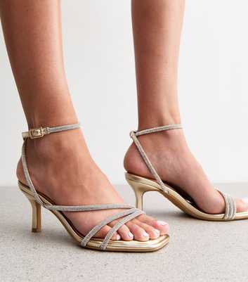 Wide Fit Gold Diamanté Embellished Faux Leather Sandals