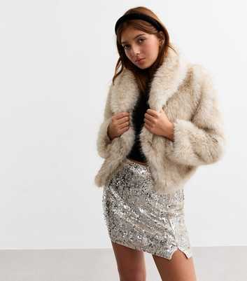 Girls Tan Faux Fur Jacket