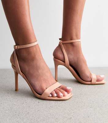 Oatmeal Textured Faux Leather Stiletto Sandals