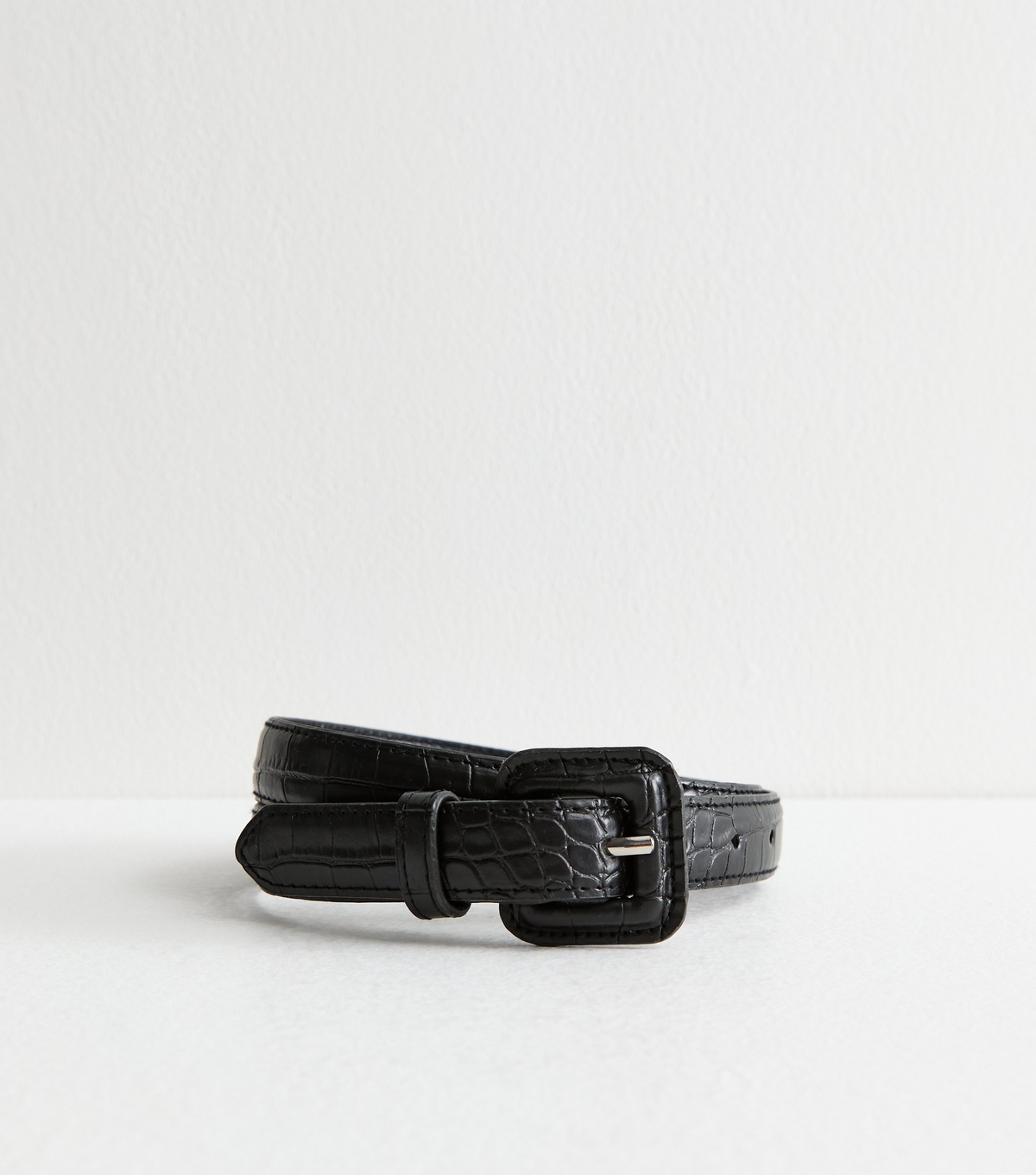 Black Skinny Faux Leather Belt New Look