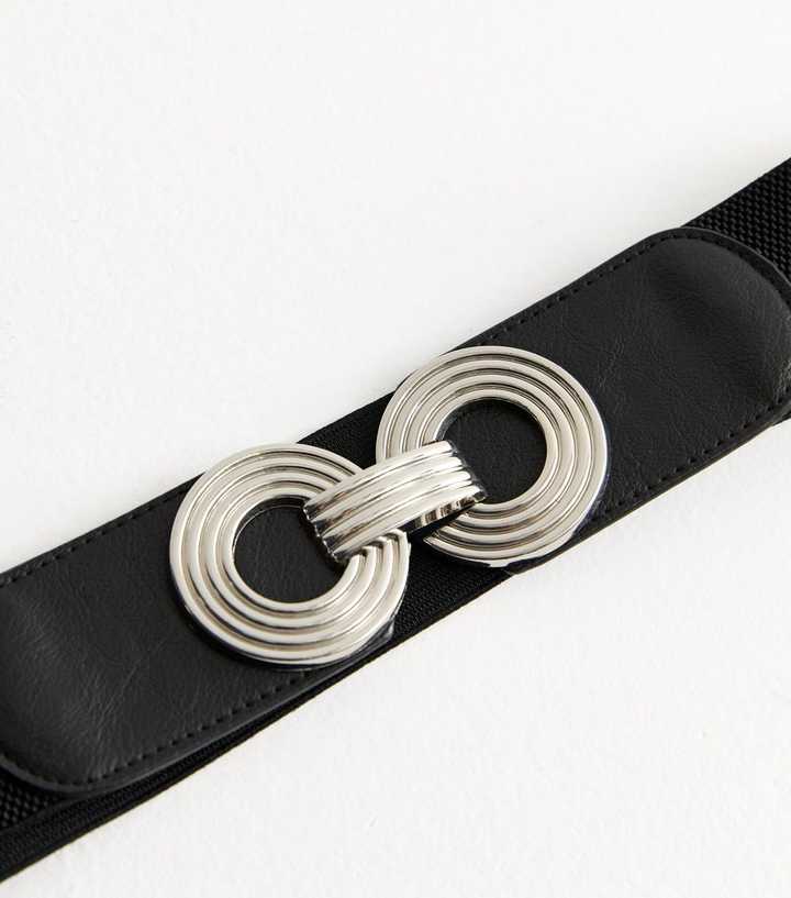 Strap Ladies Black Elastic Belts Black Circle Buckle Stretch Belt
