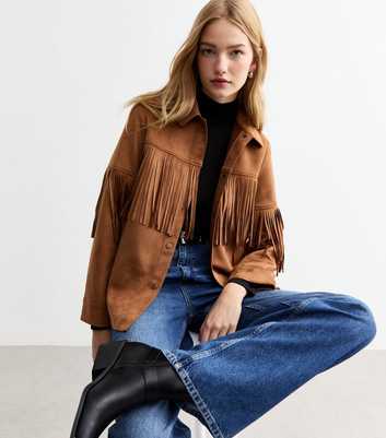 Tan Fringed Suedette Shacket