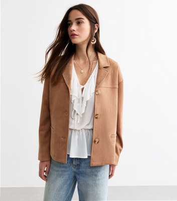 Tan Button Up Suedette Jacket 