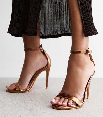 Bronze Back Counter Stiletto Heel Sandals