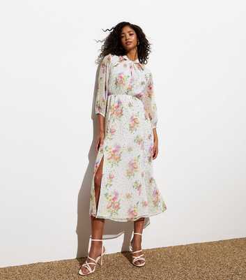 Cutie London White Floral Print Knot Neck Midi Dress